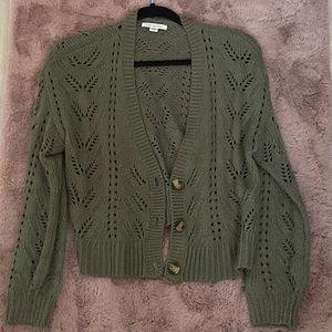 Olive green cropped knit cardigan